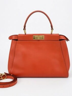 Fendi Peekaboo Orange Top-Handle Leather Satchel